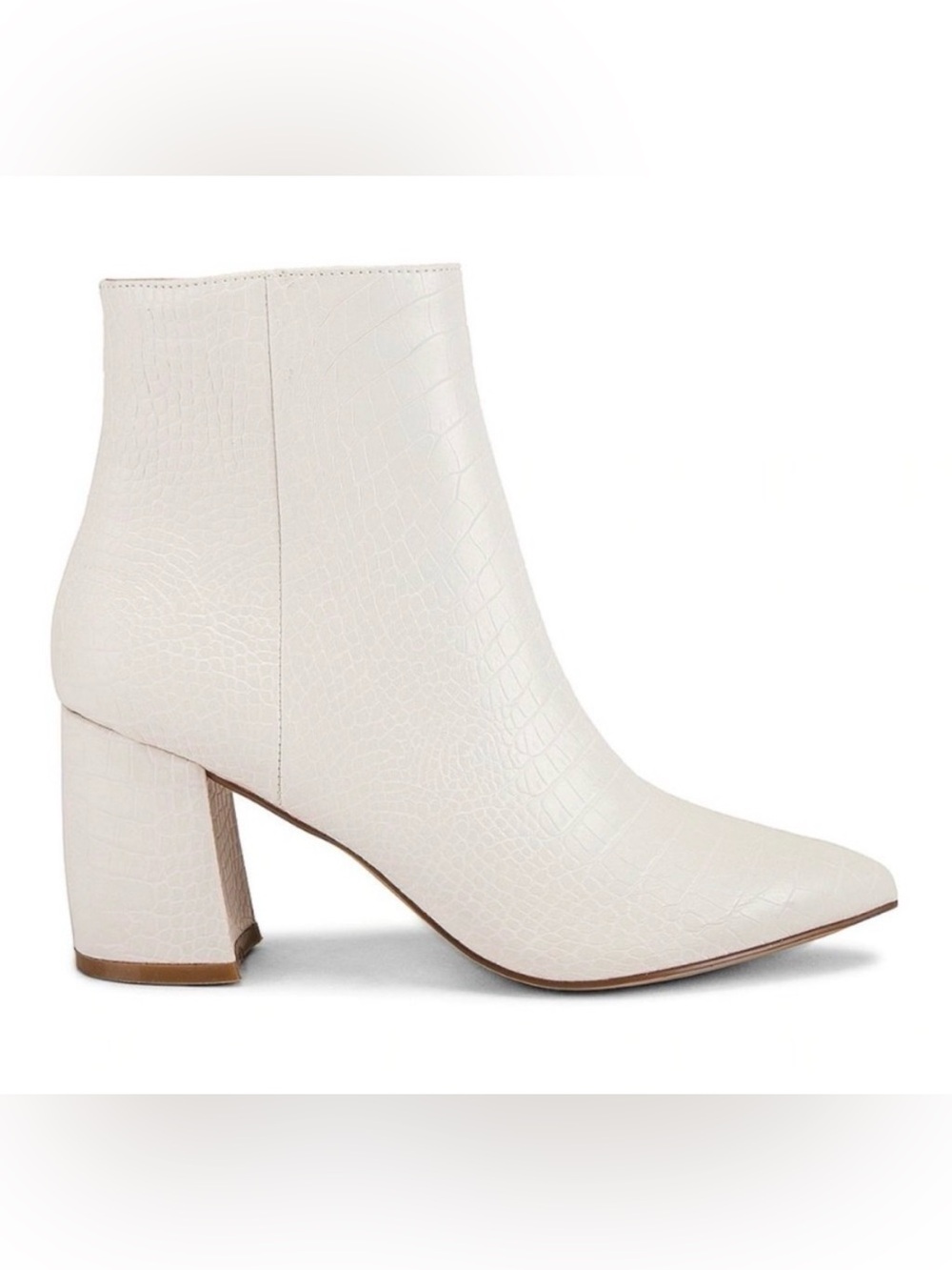 Steve Madden White Croc-Embossed Pointed Toe Block Heel Ankle Boots